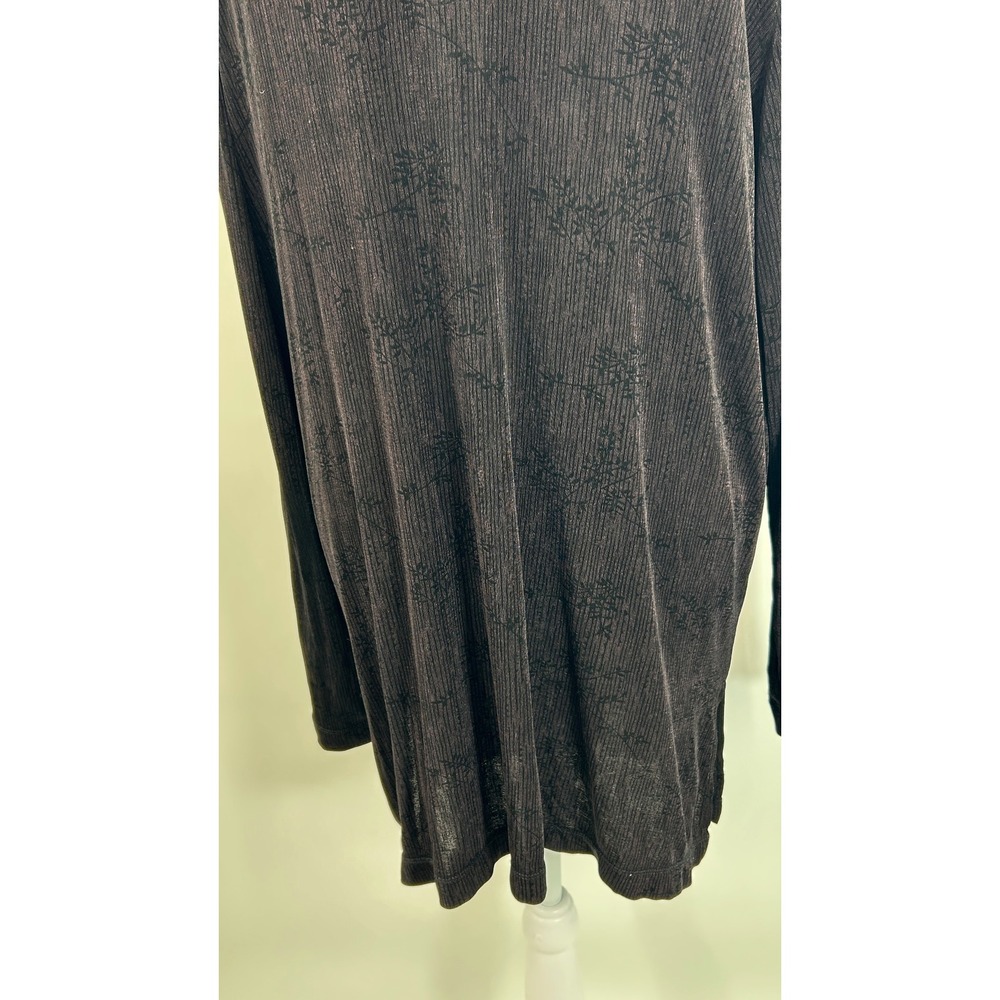 Carole Little Black Ribbed Long Cardigan Duster Floral Texture 1X Plus Size - Picture 8 of 14